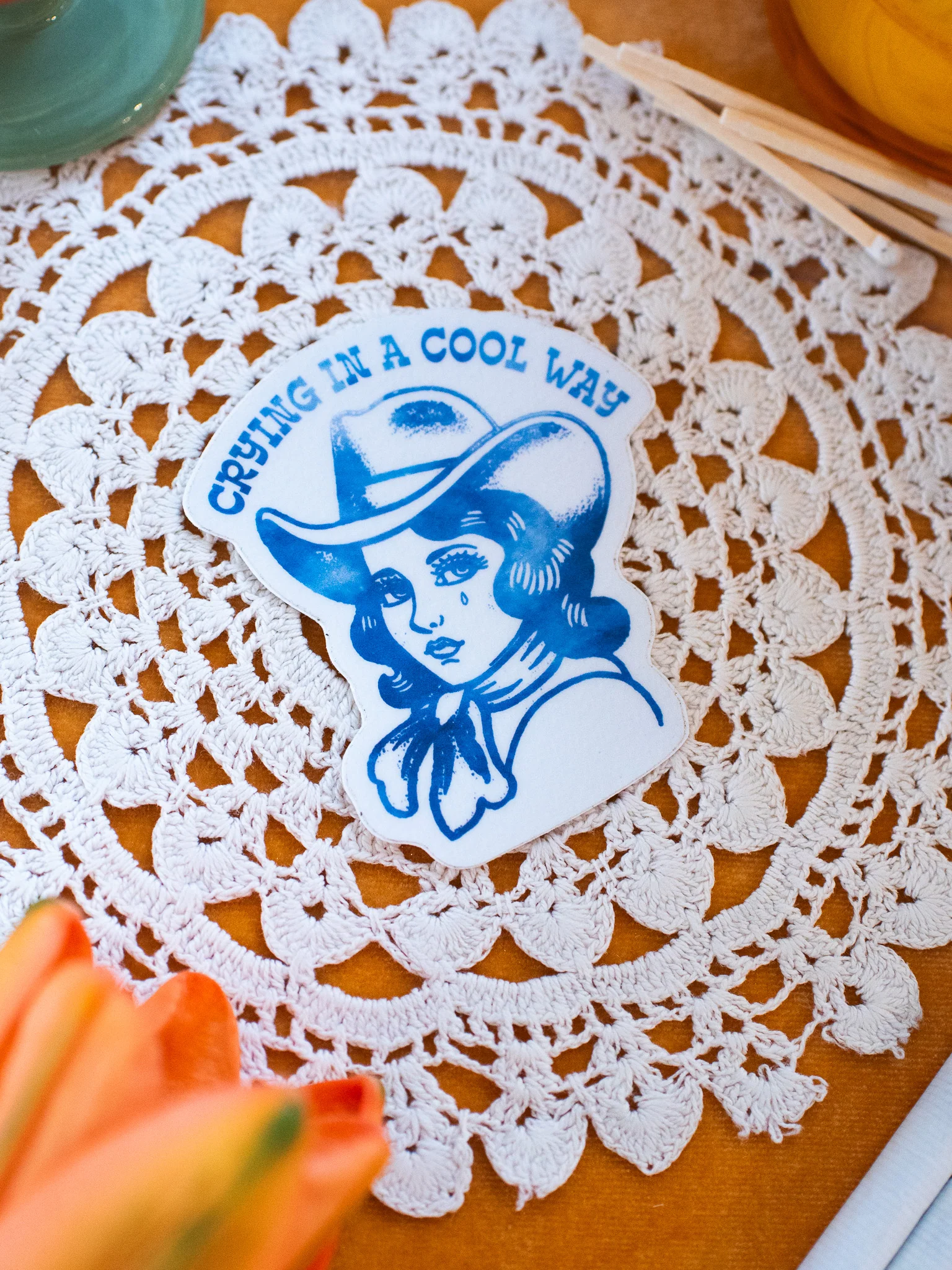 Crying in a Cool Way Cowgirl Sticker - Image 3