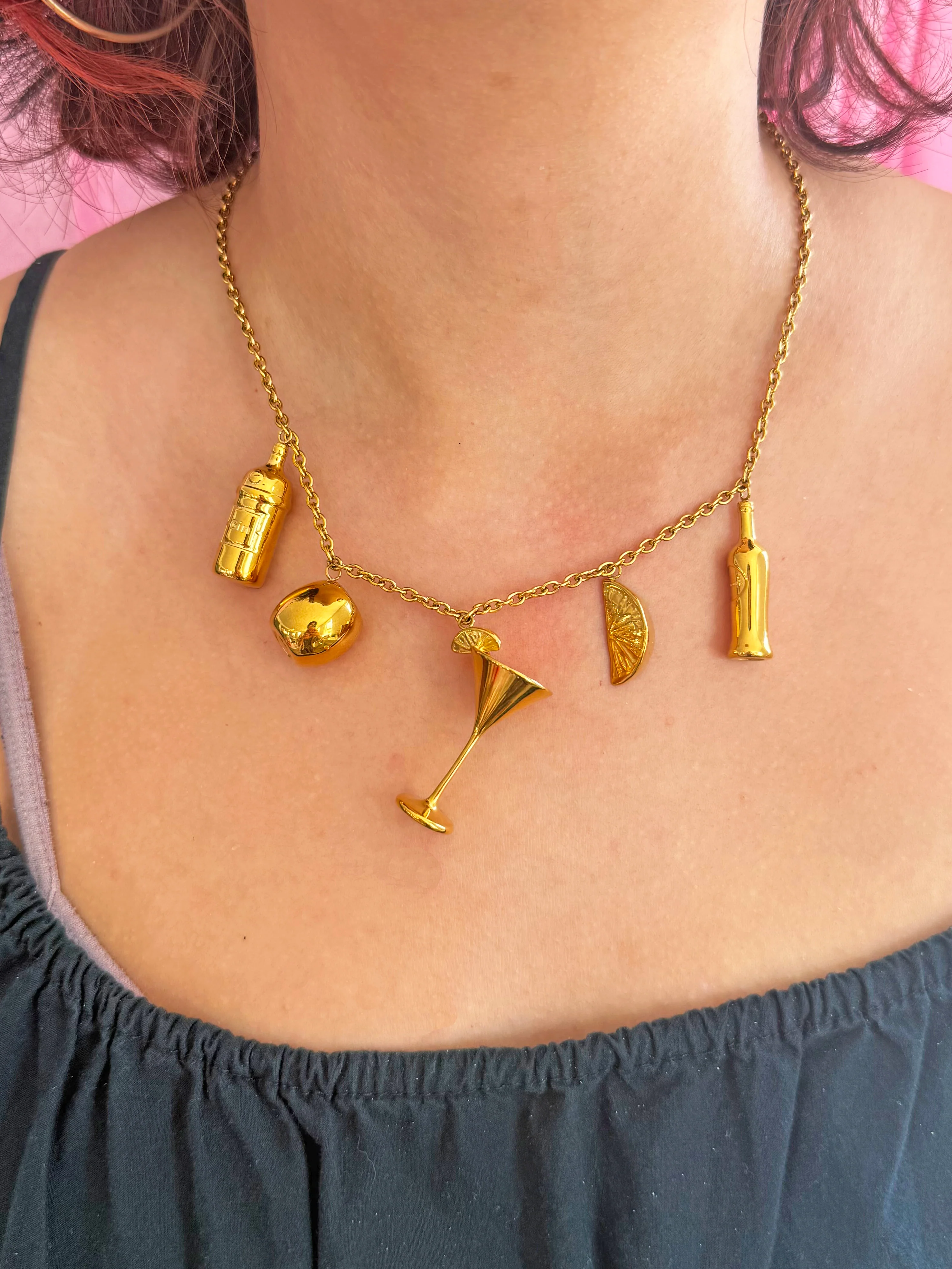 Martini Charm Necklace- Gold - Image 3